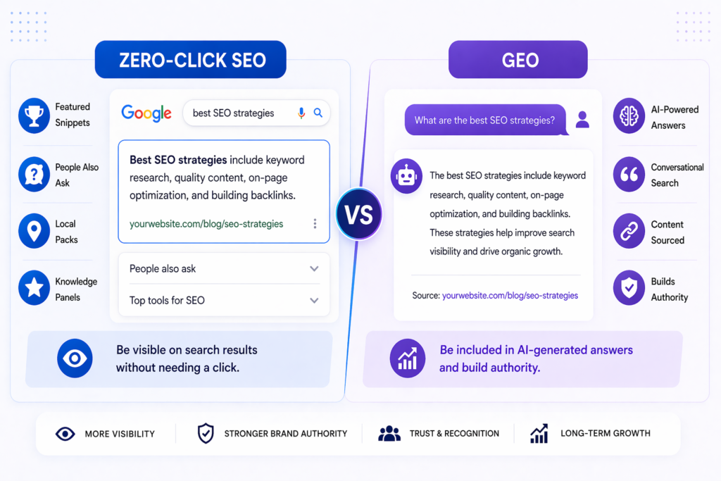 Zero-Click SEO vs GEO: How to Win Visibility Without Website Clicks